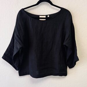 We Are Stories Linen Black Boxy Blouse Medium